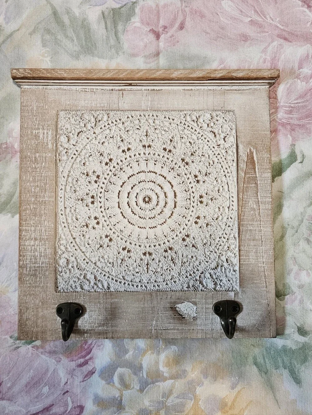 Rustic White Washed Mandala Wall Hook Panel